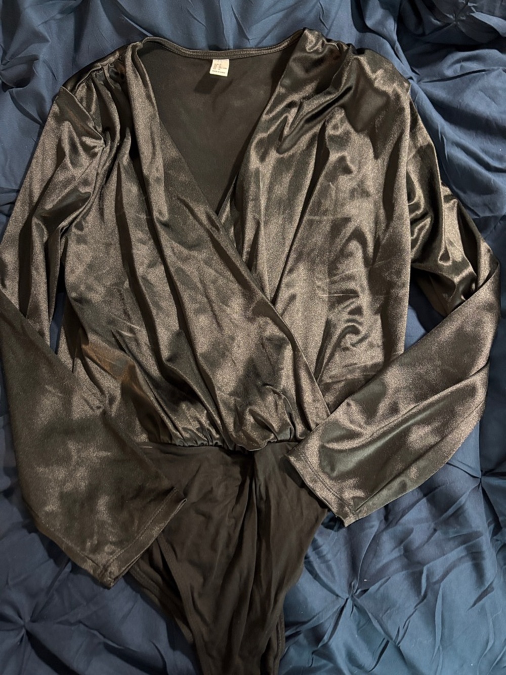 Amazon Metallic Black Wrap Long-Sleeve Bodysuit